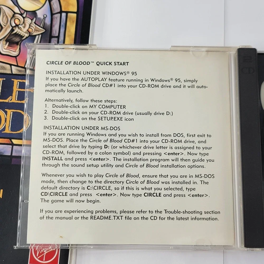 Circle of Blood (PC Windows 95 MS Dos) - 2 Discs + Manual 1996 Virgin Interacti
